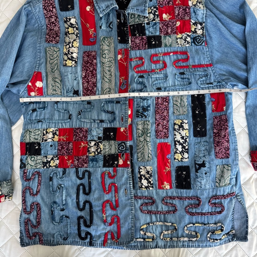 Vintage Patchwork Denim Jacket – Handmade Quilt Style 🧵 M–L - Picture 13 of 15